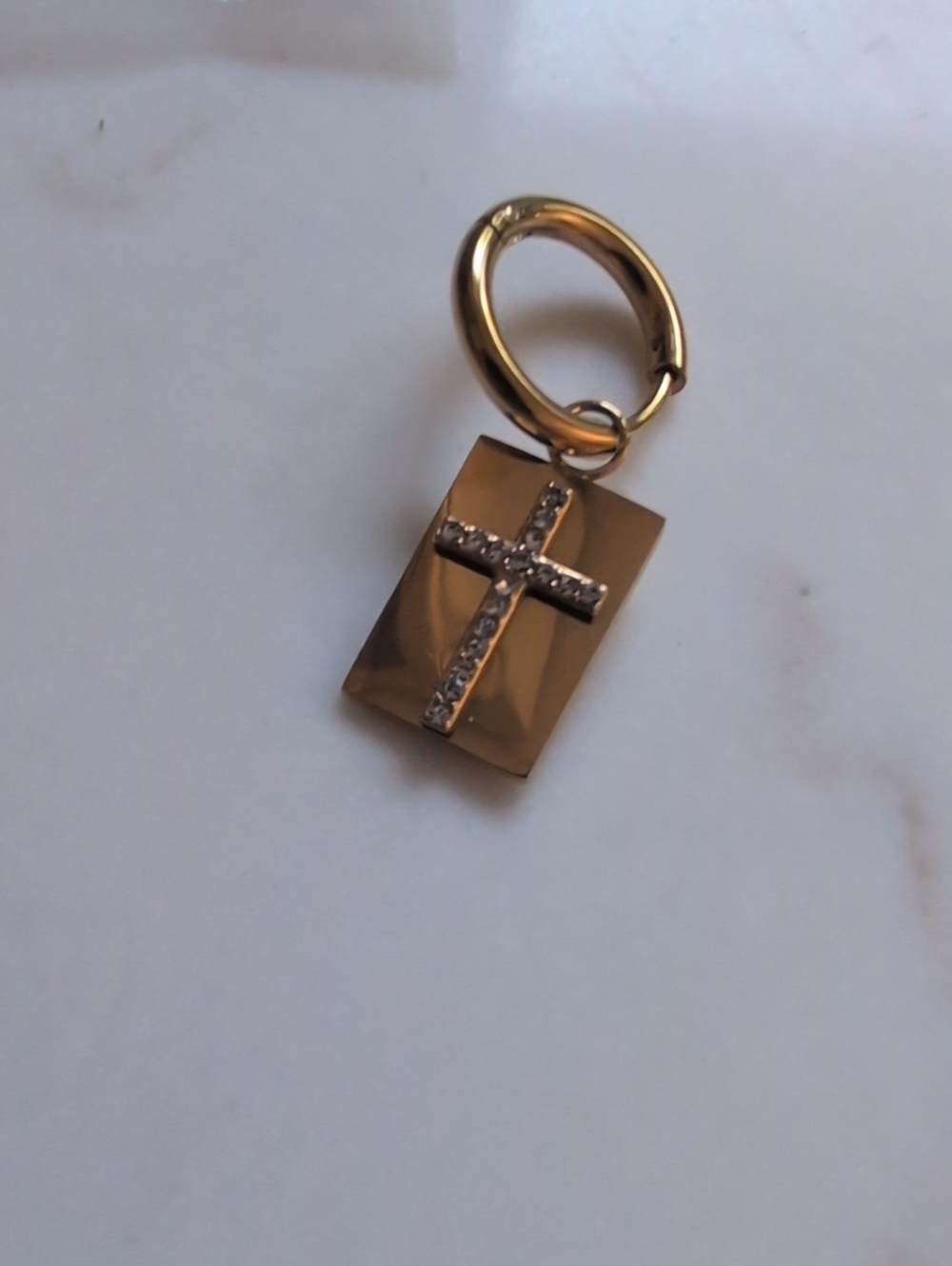 12 Goldtone And Crystals Cross Rectangle Charm. New